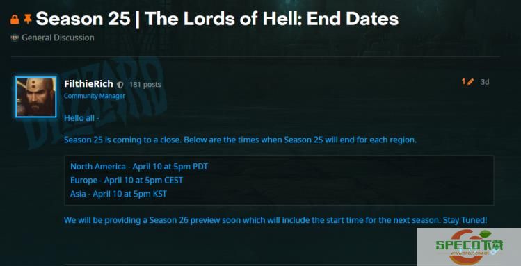 《暗黑破坏神3》第25赛季将于4月10日结束
